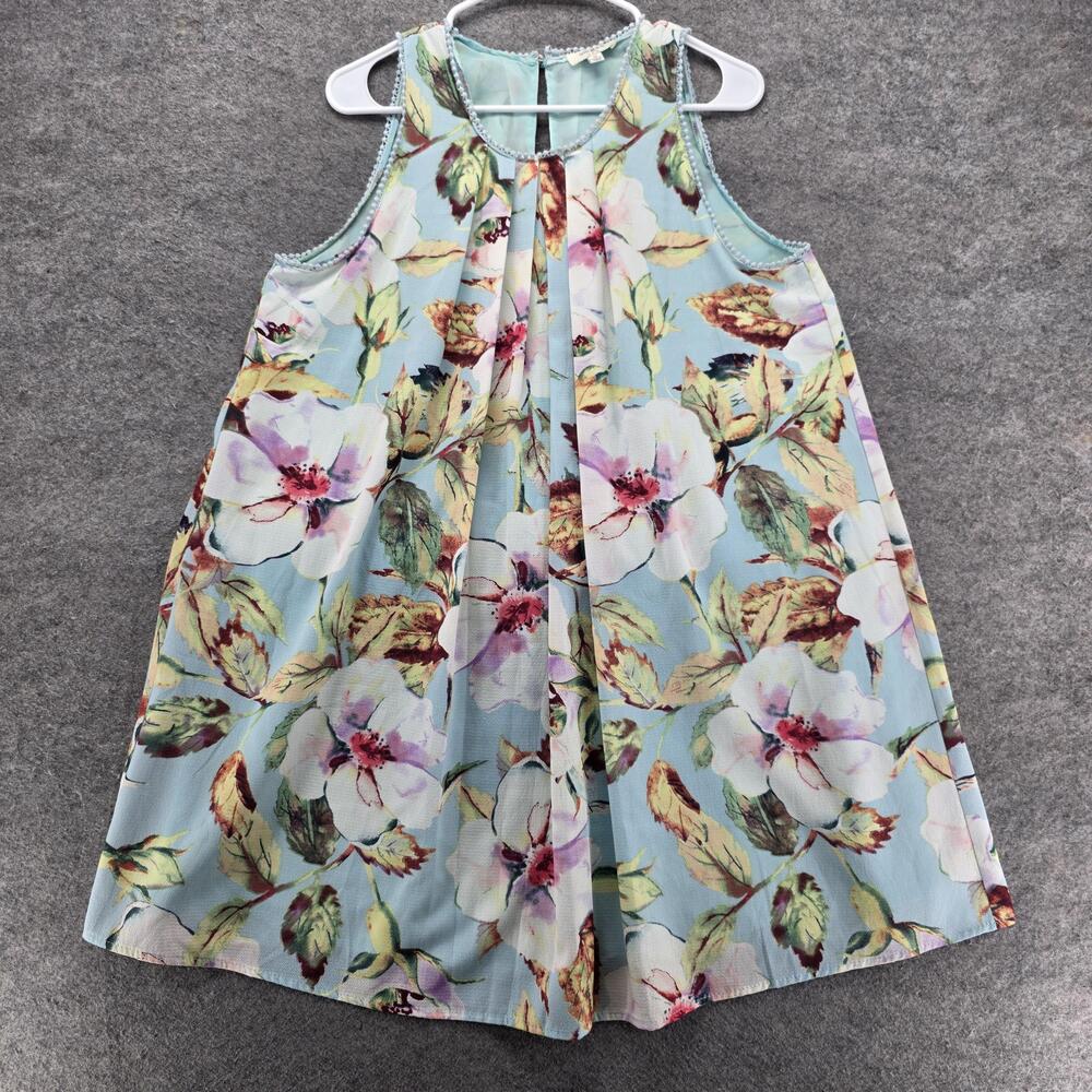 Umgee USA Dress Womens Medium Blue Floral Sleeveless A Line Summer Shift